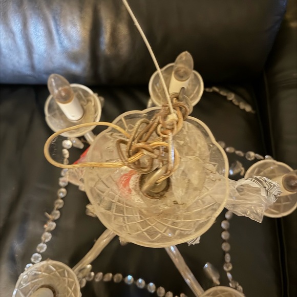 Antique five glass arm crystal chandelier, with prisms - Picture 6 of 13